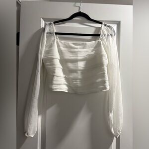 Hollister White Sheer Sleeve Blouse